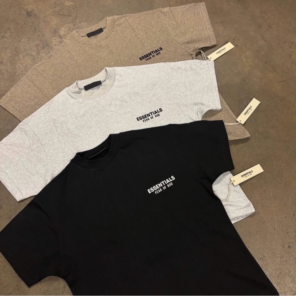 Fear of God Essentials Crewneck Trio in Gray, Black, and Tan